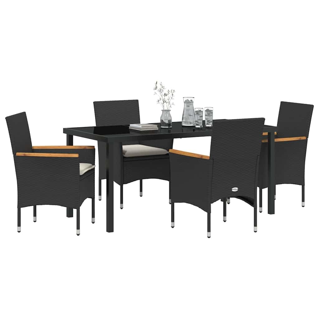 Chaises de jardin durables et table en polyrotin noir au design moderne et épuré