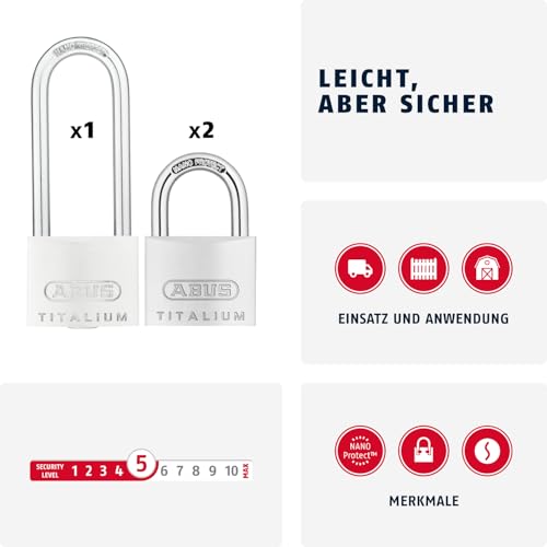 ABUS Vorhängeschloss Titalium 64TI/40 & HB63 - 3er Set, gleichschließend – Ansicht 2