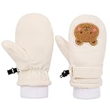 Huuflyty Toddler Gloves Waterproof Toddler Winter Mittens for Kids Snow Gloves Warm Baby Winter Mittens for Boys Girls (Beige, 6-24 Months)