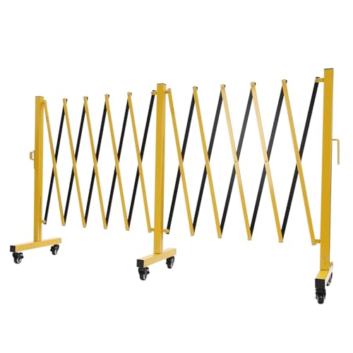 11.5 x 4.4 ft Expandable Metal Barrier Gate, Mobile Barrier Gate with 4 Casters, Adjustable Traffic Fence with 40-in Heigh, Folding Security Gate Yellow and Black