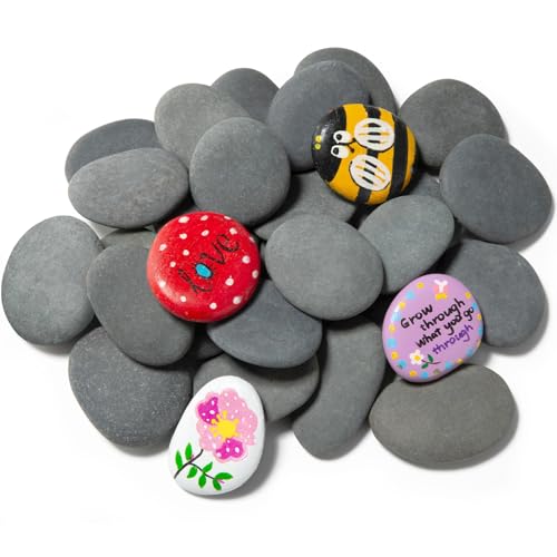 Simetufy 25 Pcs Rocks for Painting, 2"-3" Painting River Rocks, Flat & Smooth Stones to Paint, Hand Picked Natural Stones for Painting, Crafts for Kids & Adults