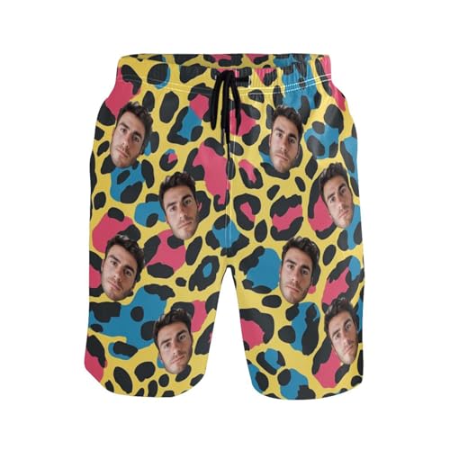 Personalized Retro Leopard Print Face Men's Swim Trunks for Travel Birthday