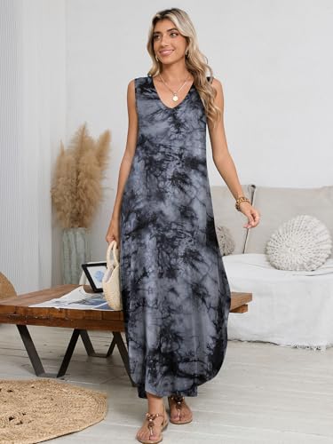 Image of BELAROI Womens Plus Size Maxi Dress Sundress Summer Casual Sleeveless V Neck Pockets Beach Swimsuit Coverup Loose