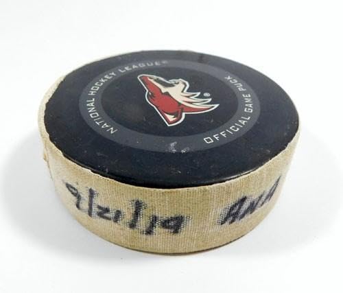 2019 Arizona Coyotes vs. Anaheim Ducks Game Used Puck 9-21-19 AA0038989 - NHL Unsigned Game Used Pucks