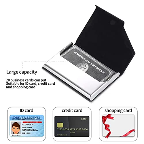 NDYDGUN Business Card Holder Business Card Case, 2 Pieces PU Leather & Stainless Steel Business Card Holder for Women, Business Card Wallet with Magnetic Closure Blue, Red