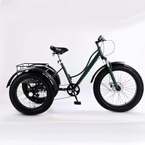 24 Inch Driewieler Voor Volwassenen, 7 Versnellingen Cruiser Driewieler, All-Terrain Driewieler Met Dikke Banden En Grote Mand Voor Senioren, Driewielers Voor Volwassenen,Green