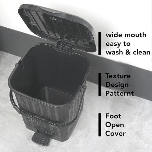Image of Nayasa Mikado Dustbin with Lid & Handle | Small Dustbin | 8.5 Litres Waste Bin | Plastic Dustbin for Home, Kitchen, Bathroom & Office | Durable, Easy to Clean, Hygienic & Stylish | Black