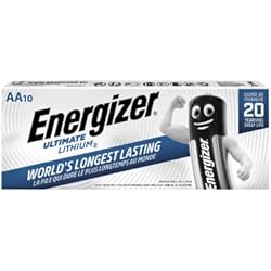 Litio Batery Energizer - Ultimate Lithium, Pack de 10 Pilas AA, Litio de Larga duración para Dispositivos de Alto Consumo, más Ligera y 20 años Vida útil