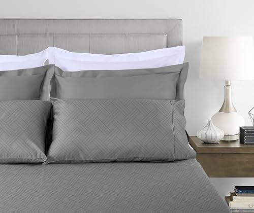 Threadmill Luxury 100% Cotton Full Bed-Sheets - 800 Thread Count Jacquard Celine Dark Grey, Better Than Egyptian Cotton,4 Pc Striped Bed Set, Damask Sheets with Elasticized Deep Pocket - Thumbnail 2