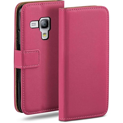 moex Funda con Tapa para Samsung Galaxy S3 Mini, con Ranura para Tarjetas, Funda Estilo Libro con protección de 360 Grados, Cuero Vegano, Berry Fucsia