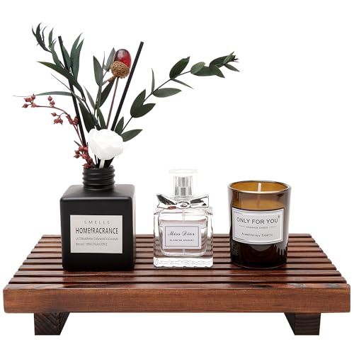 Farmhouse Bathroom Counter Organizer Wooden Display Pedesta Stand Small Kitchen Countertop Trays Decorative Wood Riser Dish Soap Dispenser Holder for Bathroom Decor Sink Accessories Vanity Tray