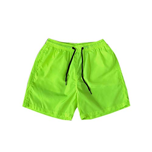 Elonglin Shorts Séchage Rapide avec Poches Short de Bain pour Homme Uni été Swim Short Sport Maillots de Bain Taille Elastique Surf Boxers Slip Shorts de Plage Vert Fluorescent Taille FR L(Asie XXL