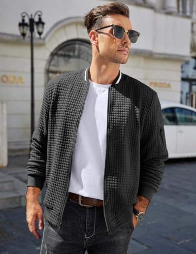 Coofandy Men'S Varsity Jacket Men Casual Knit Jacket Fashion Bomber Lightweight Coat thumb #2