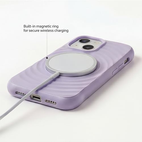 Image of amazon basics Shockproof Case for iPhone 14 | Ripple Pattern | Camera Protection | Protective Cover with Enhanced Grip & Wireless Charging Support - Light Purple