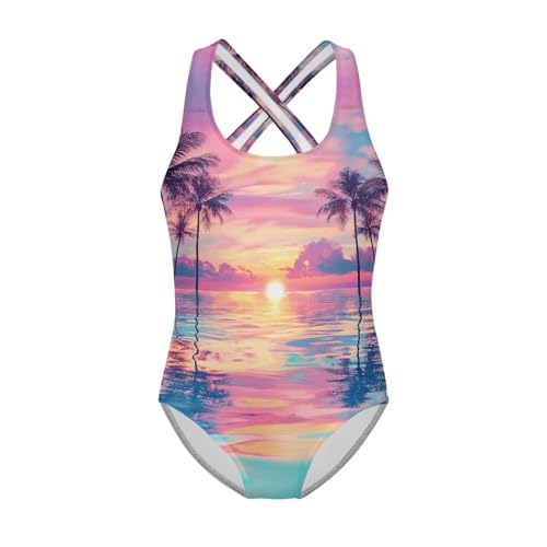 Girls One Piece Swimsuit Kids Cute Bathing Suit Quick Dry Crossback Straps Summer Swimwear for Beach Size 5-14