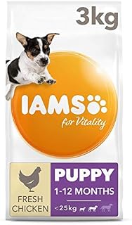 Iams Puppy/Junior Dry Dog Food with Small/Medium Breed Chicken, 3 kg - Pack of 3
