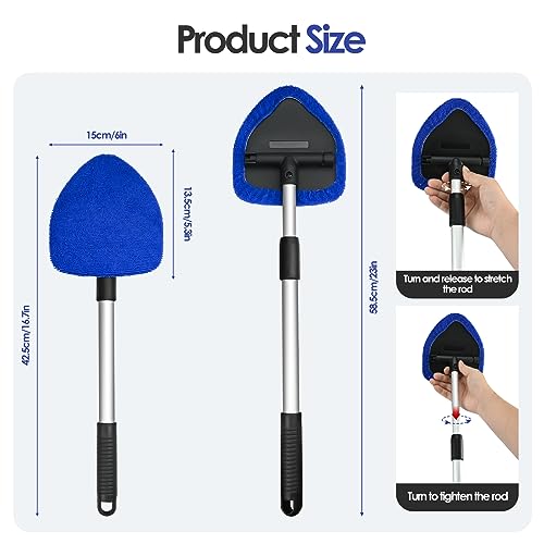 Car Windscreen Cleaner, Expandable Car Window Cleaner with 9 Reusable Microfiber Triangle Pads & 3 Pray Bottles Auto Windshield Cleaning Tool with Detachable Handle (Blue) - Image 4