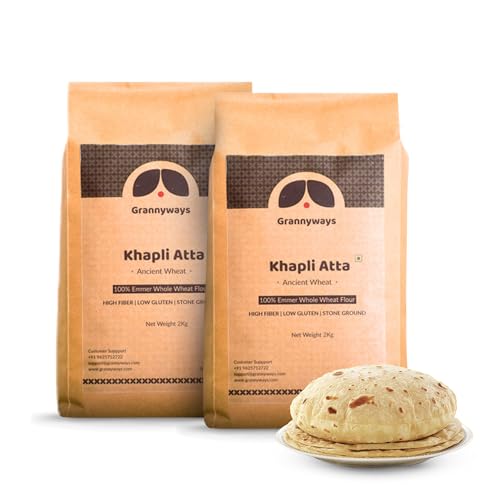 Image of Grannyways Khapli Atta (4.5 KG) - 100% Stone-Ground Ancient Wheat Flour | Traditional Whole Grain Atta for Daily Cooking | Diabetic Friendly | Perfect for Rotis, Parathas & Baking