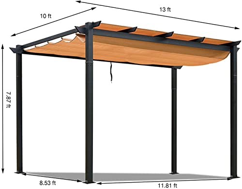 Dimi 10' X 13' Aluminum Retractable Pergola With Sun Shade Patio Gazebo With Weather-Resistant Canopy For Backyard Deck Garden Grape Trellis Outdoor Pergola, Beige #TOP7