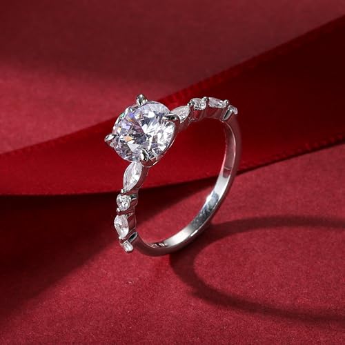 14K Rose/White Gold Plated Rings for Women - Dainty Band Round CZia， Fashion Hypoallergenic Waterproof Non Tarnish， Birthday Party Wedding Gifts Trendy Jewelry， Ring Size 4 5-11