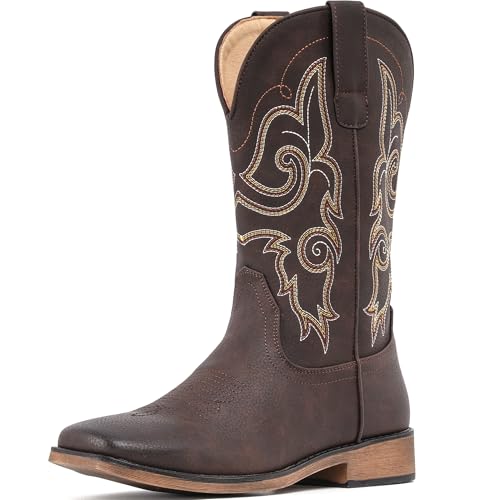 Image of IUV Cowboy Boots For Women Square Toe Cowgirl Wide Mid Calf Western Boots