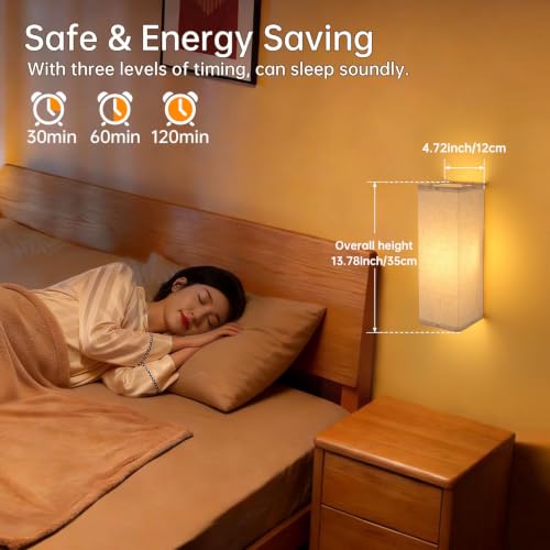 Image of Shenmoyl 2-Pack Rectangle Wall Sconces, Battery Operated with 6000mAh Rechargeable Bulb, 12 RGB Colors & Dimmable, Stick on Wall No Drill, Timer Function, Linen Shade for Bedroom Living Room Decor
