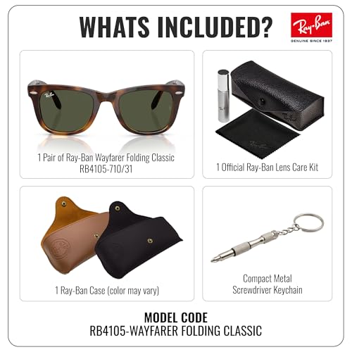 Image of Ray-Ban RB4105 WAYFARER FOLDING CLASSIC Square Shape Sunglasses for Men with Official Eyewear Kit