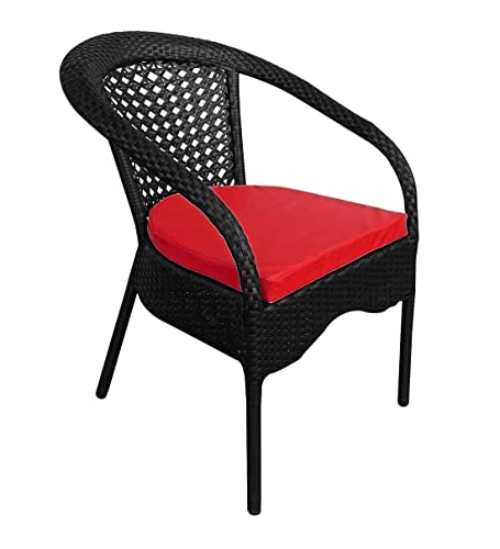 Image of Anaya Decor D-8 Chairs Table Set 4+1 Wicker Patio Furniture Sets 4 Chair and 1 Table with Cushions for Garden Balcony Bedroom Powder Coated Frame Uv Protected Wicker (Black+Red)
