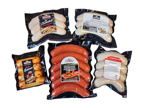 MEISTERS Grillpaket Bratwurst Käsewurst Rauchwurst Debrecziner BBQ Bratwurst ohne Darm Weihnachtsmarkt-Grillwurst Rostbratwurst im Lebensmittel Paket zum Grillen & Braten