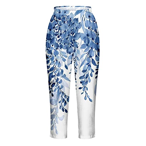 Summer Capri Pants For Women Bohemian Floral Print Elastic Waist Sweatpants Drawstring Cinch Bottom Capris Leggings #TOP2