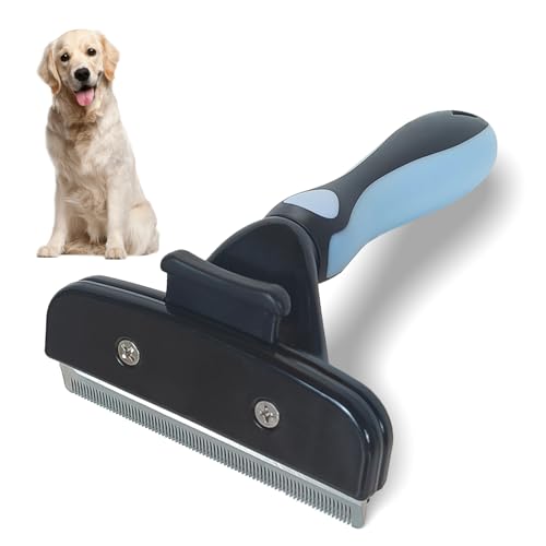 FetchFurry Pet Deshedding Tool, Self Cleaning Pet Grooming Rake, Deshedding Hair Brush with Stainless Steel Teeth and Rubber Handle, for Dog Cat Short Medium and Long Pet Hair (Large)