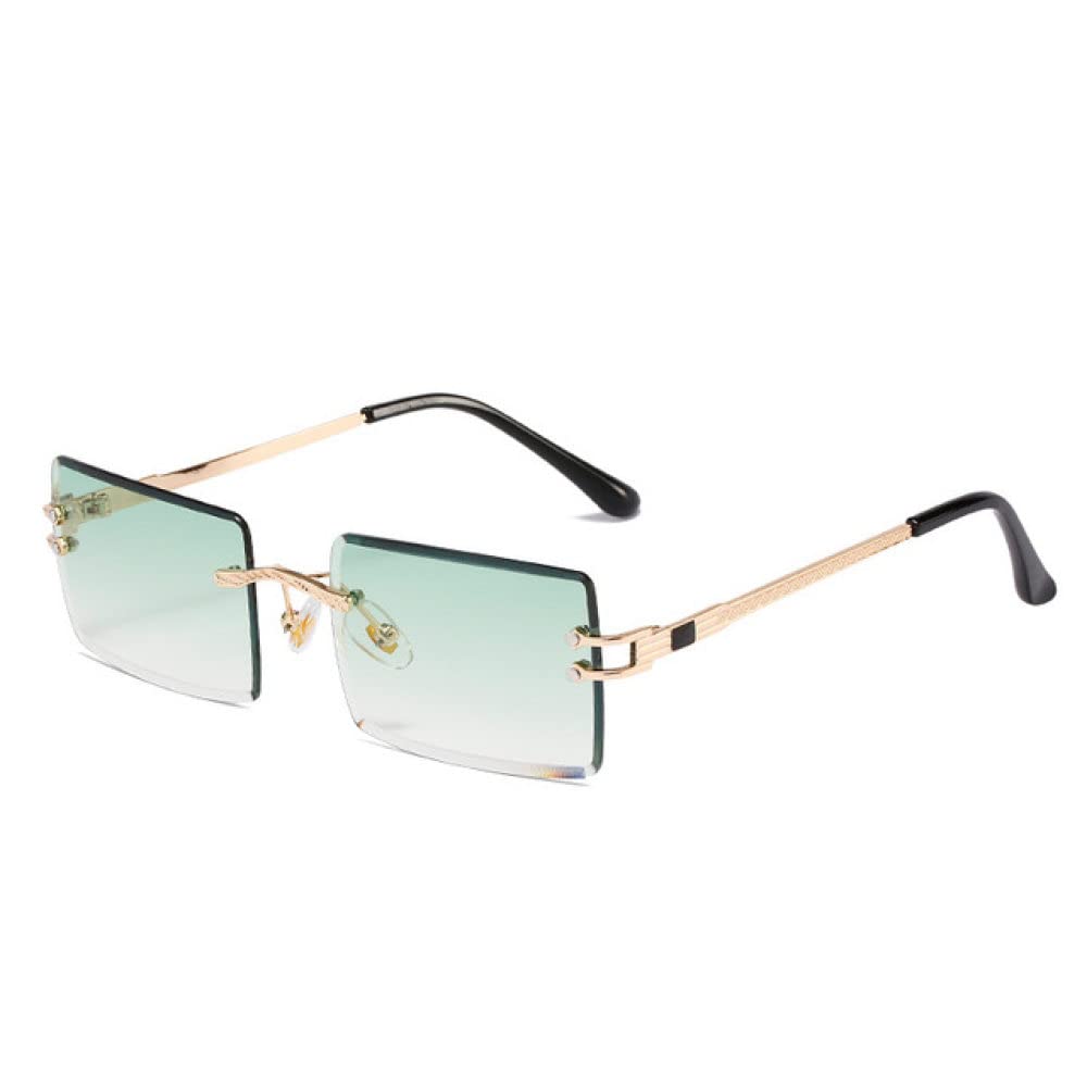 Gafas de sol rectangulares sin montura antifatiga gafas cuadradas sin marco unisex verde dorado 7