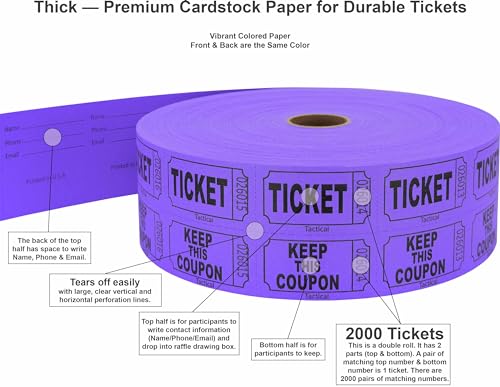 image for Tacticai 2000 Raffle Tickets, Purple (8 Color Selection), Double Roll,