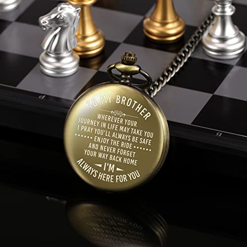 Image of TREEWETO Mens Engraved Pocket Watch Gifts for Brother, Unique Birthday Gift Ideas for Man, Graduation Gifts for Him, Present for Men