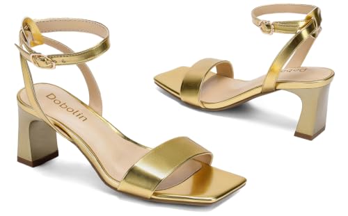 DOBOLIN Gold 2.64-Inch Women's Block Heel Sandals Square Open Toe Ankle Strap by DOBOLIN - Used condition - Image 5