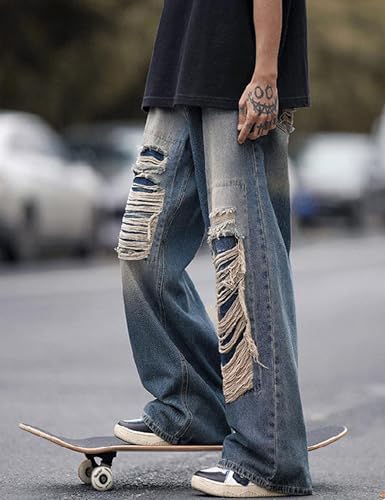 Y2k Baggy Jeans for Men Grunge Ripped Jeans Aesthetic Distressed Jeans Loose Fit Gothic Denim Pants Streetwear2