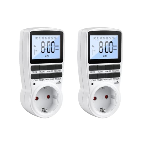 2 Stück Zeitschaltuhr Digital, 24Std-Wochen Zeitschaltuhr Steckdose, Beleuchtung Timer Steckdose Stecker mit 16 Timer-Programme, LCD Stecker Zeitschalter Wochenzeitschaltuhr mit Einbruchschutz