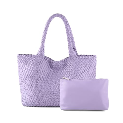 Image of Woven Tote Bag Womens Purse Vegan Leather Shoulder Handbags Fashion Summer Beach Tote Bags Large Travel Totes