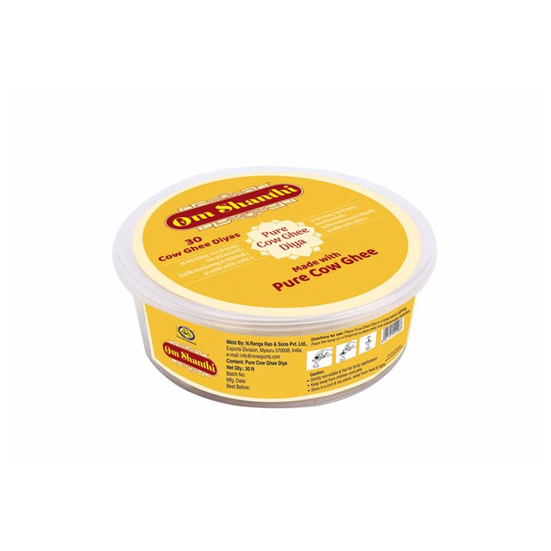 Om Shanthi Pure Cow Ghee Tea Lights Diya - (30 Pcs) Wax Free Diya for Puja and Decoration, Toxic Free Diya