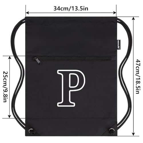 Image of HOLYLUCK Drawstring Bags Initial Backpack Sackpack Cinch Bags for Sports, Gym, Travel, Beach (Black-P)