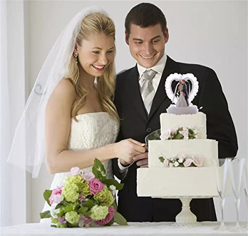 5.5'' Bride Groom Wedding Cake Toppers,Resin Romantic Couple Cake Topper Ornaments Figurines, Lace Heart Wedding Toppers For Decorating Engagement Wedding Anniversary Holiday Party Dessert Cake #TOP4