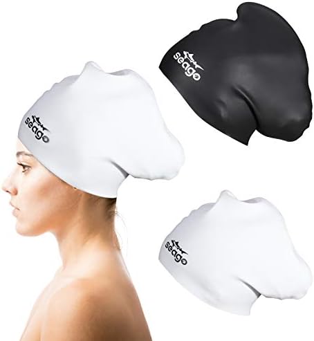 Swim Cap Long Hair 2 Pack Swimming Cap for Women Silicone Swim Caps Keep Hair Dry Waterproof Comfortable Flexible Durable Bathing Cap Tear-Proof Design Large Women Adult Swimming Caps 10+ Years Girls