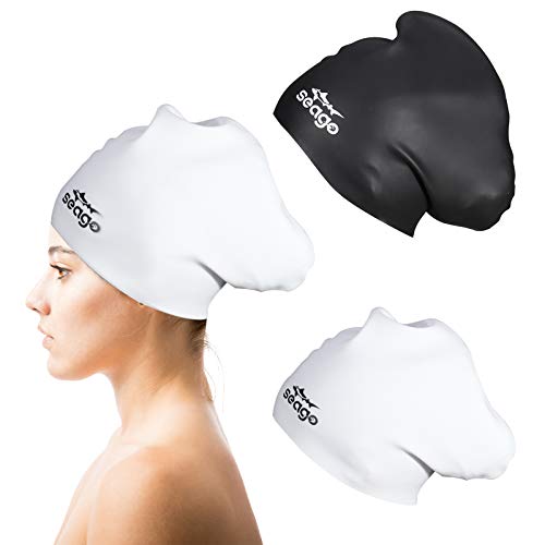 Swim Cap Long Hair 2 Pack Swimming Cap For Women Silicone Swim Caps Keep Hair Dry Waterproof Comfortable Flexible Durable Bathing Cap Tear-Proof Design Large Women Adult Swimming Caps 10+ Years Girls #TOP4