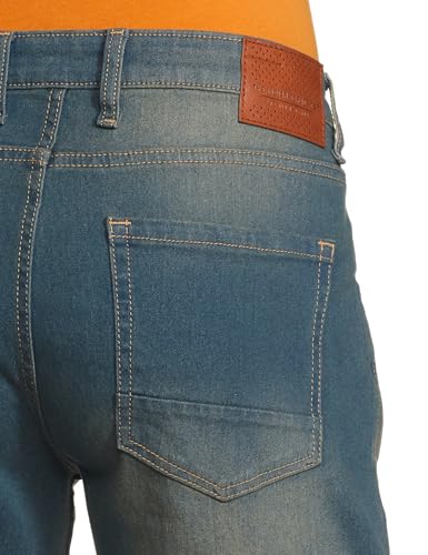Image of The Indian Garage Co Men Slim Fit Solid Mid-Rise Denim Shorts