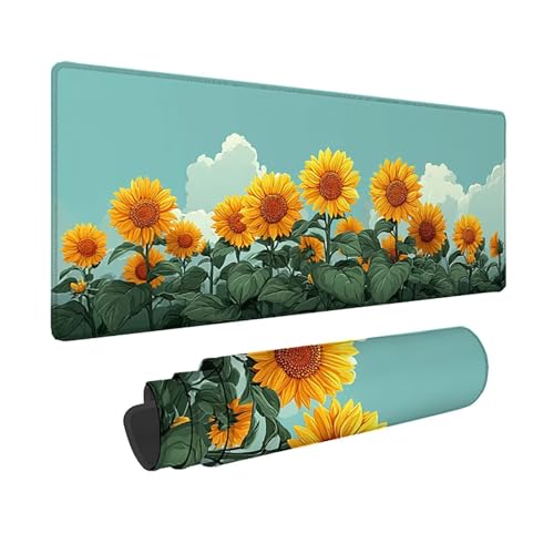 Tapis de souris XXL 150x80cm imperméable grand sous-main PC de bureau jaune floral