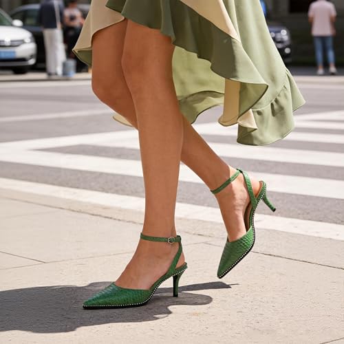 Image of SAMMITOP Kitten Heels for Women Low Heel Closed Toe Ankle Strap Pumps Wedding Party Beaded Dress Shoes 2.4 Inch