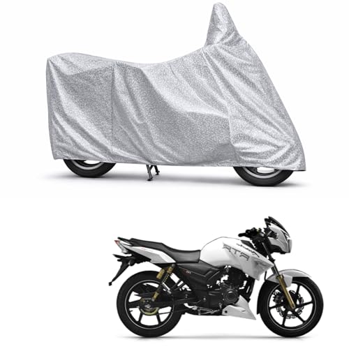 Image of 100% Waterproof Two Wheeler Body Cover Multi Layered Fabric Designed for TVS Apache180 | Belt Buckle Lock | Silver Mag