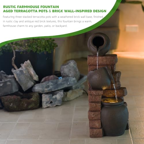 Image of Earthenware Jar Outdoor Water Fountain, Resin & LED Light, 26 in