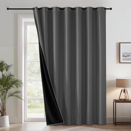 Image of RYB HOME Extra Long 100% Blackout Room Divider Curtains for Bedroom 108 Inch Long, Extra Wide Privacy Sliding Door Blinds for Patio /Living Room /Dining, 1 Panel, W100 x L108, Grey