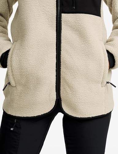 RevolutionRace Sherpa Hoodie für Damen, Outdoor Fleecejacken perfekt für Wanderungen und Outdoor-Abenteuer, Beige Khaki, M
